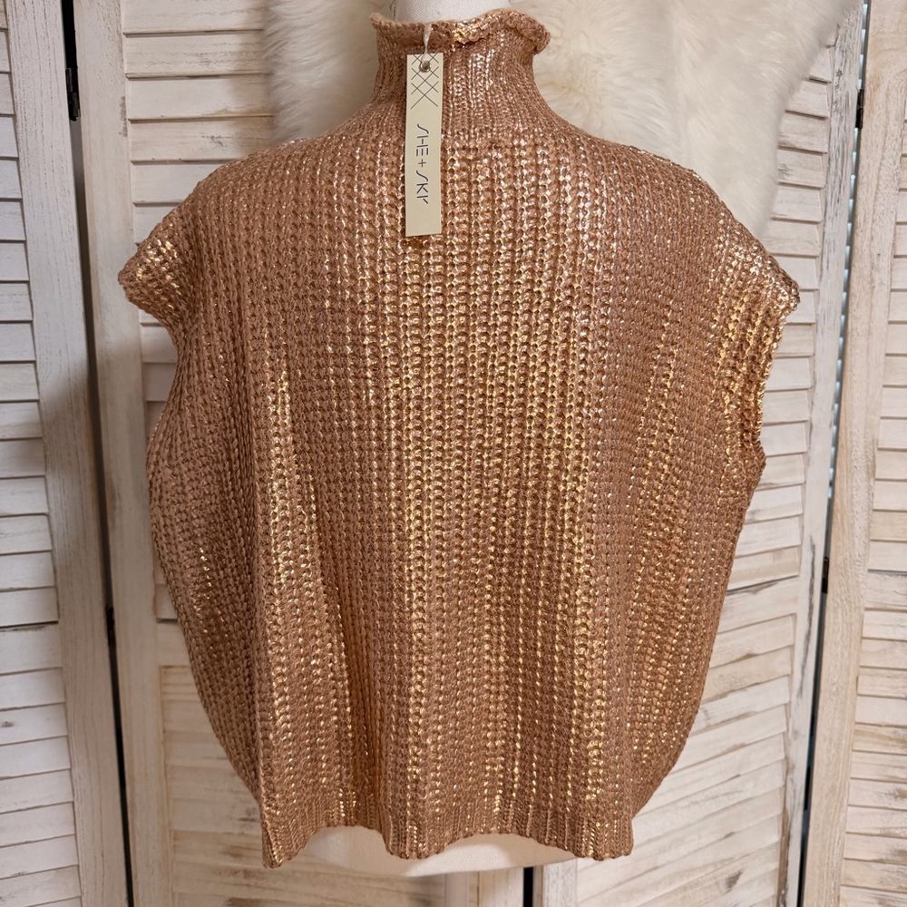 She + Sky Shimmering Gold Turtleneck Sweater - Picture 6 of 12